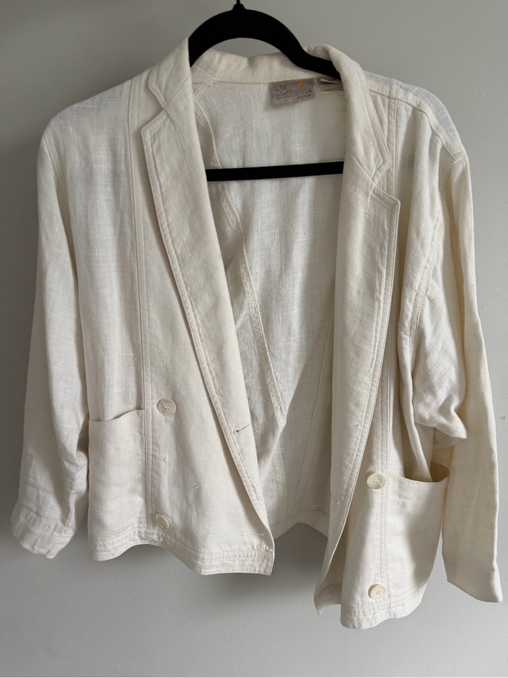 Vintage Liz Claiborne Petite Linen Blazer - Cream Off-White Relaxed Fit Size 8P